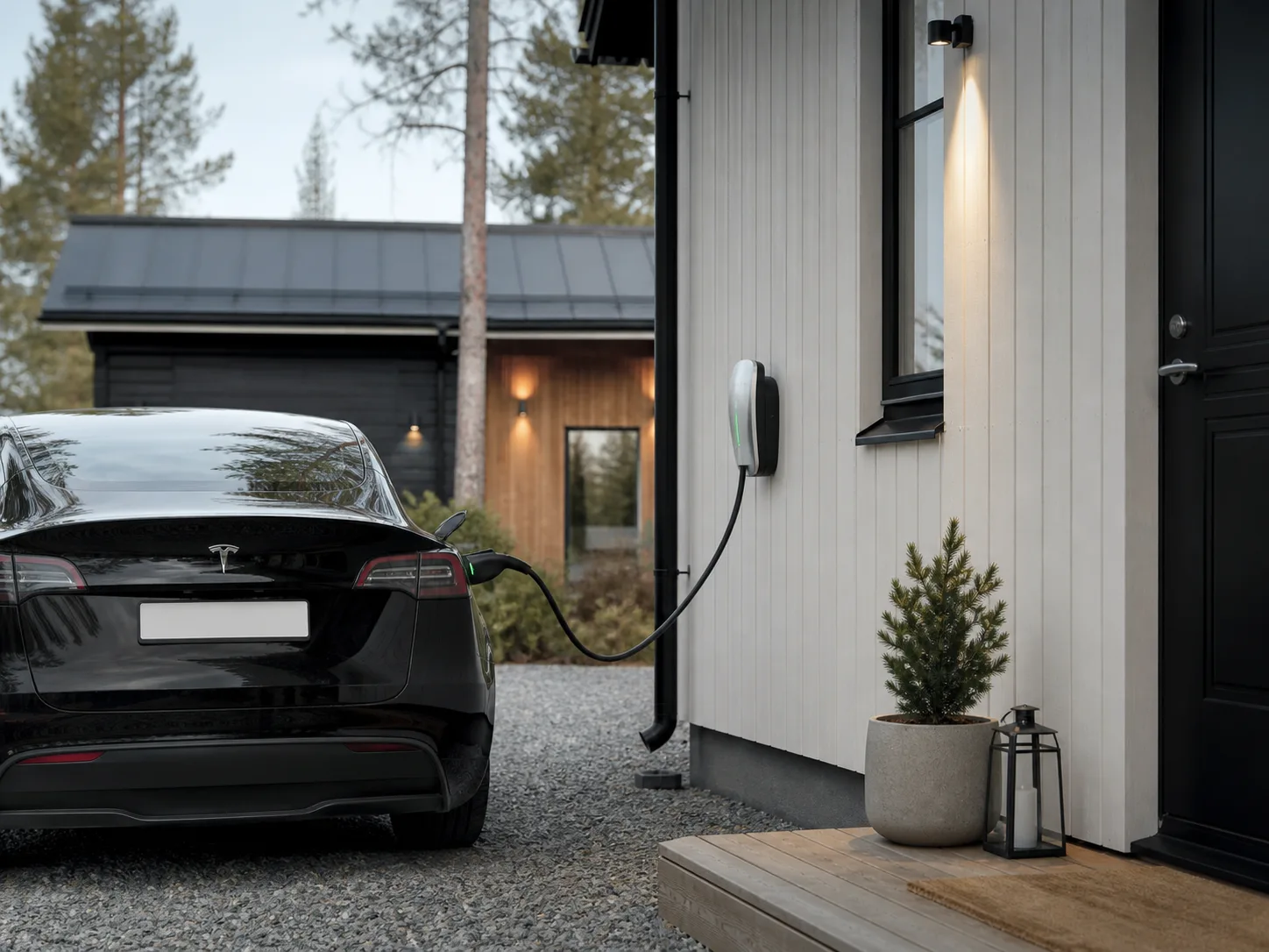 Kotilatausasema Tesla sähköautolle omakotitalon pihassa