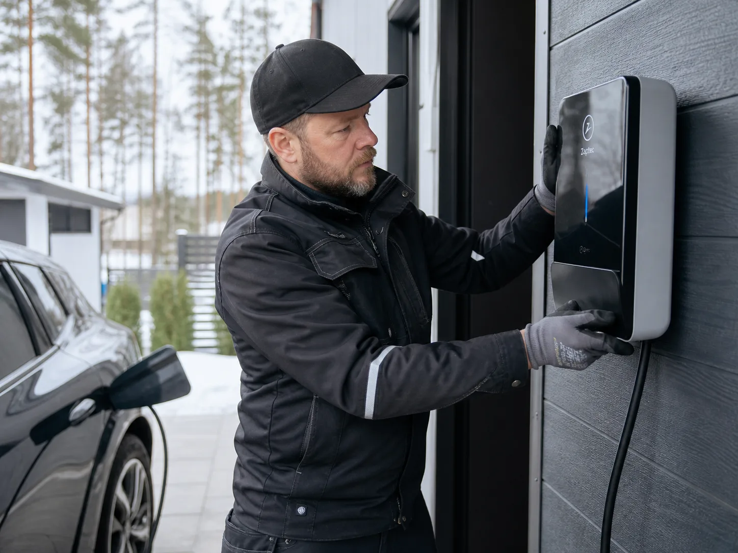 Sähköasentaja asentaa latausasemaa
